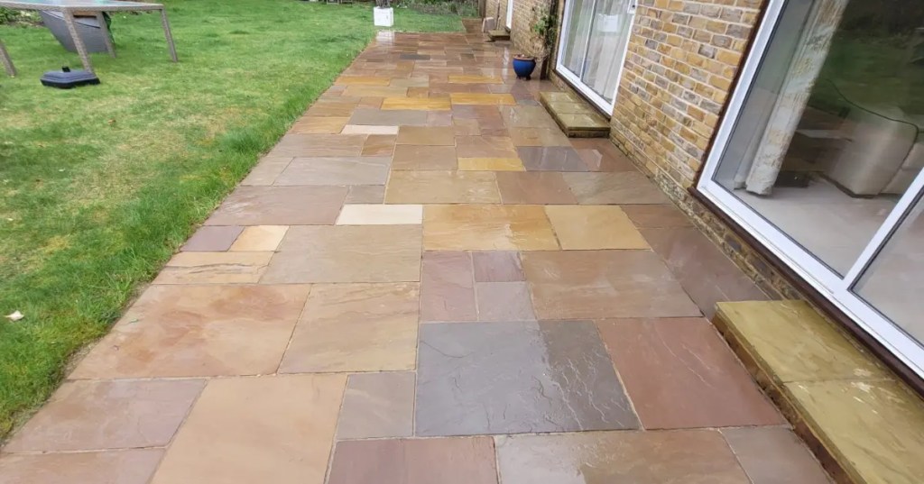 Patio Cleaning, Natural Sandstone Patio Cleaned 1