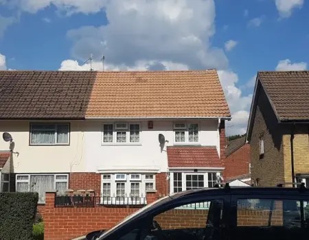 Semi-detached house in Langley Green in Crawley after a roof cleaning project was carried out.