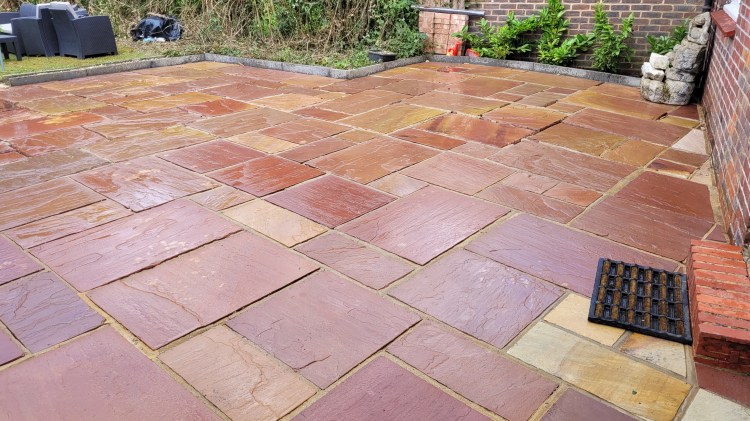 Clean sandstone patio after professional patio cleaning in Pound Hill Crawley