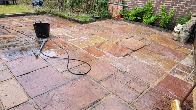 Pressure cleaning sandstone patio in Pound Hill Crawley